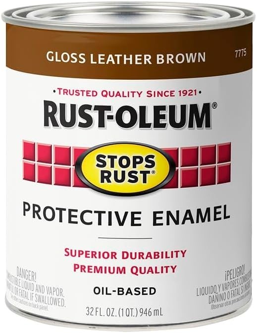 2PK Stops Rust Brush On Paint, Quart, Gloss Leather Brown, Pack of 2