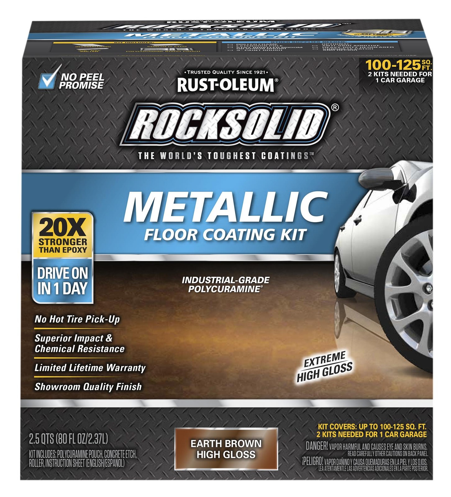 RockSolid Metallic Floor Coating Kit, Earth Brown, High Gloss, 80 Oz – 286895