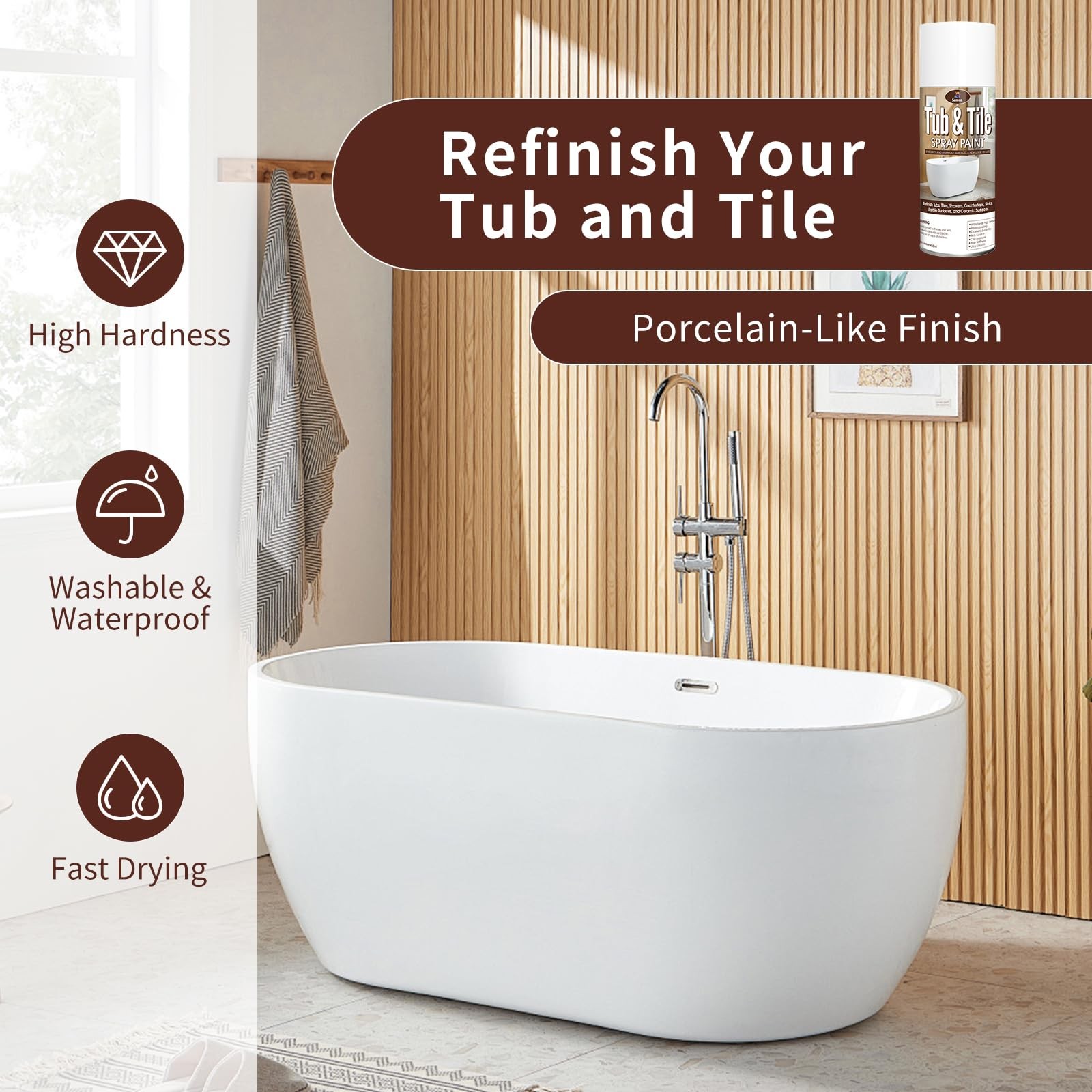 Tile Paint 6Pack, White Tub and Tile Refinishing Spray Paint Waterproof White…