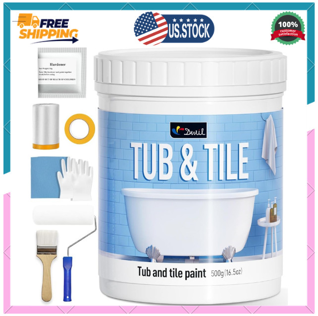 Tile Paint, Tub and Tile Refinishing Kit with Tools, White Bathtub Paint Water B