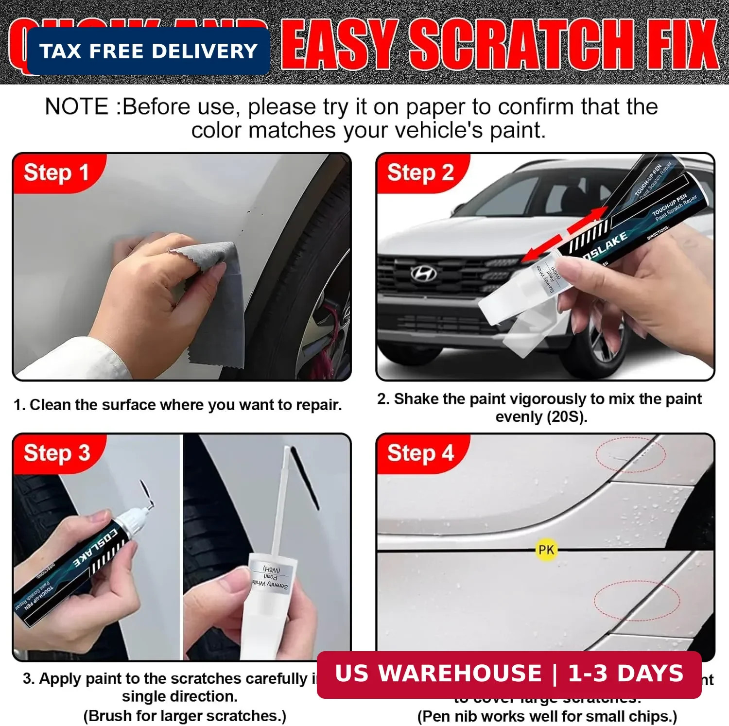 Car Touch Up Paint(Steel Graphite(P7V)) for Hyundai, Car Paint Scratch Repair Ki