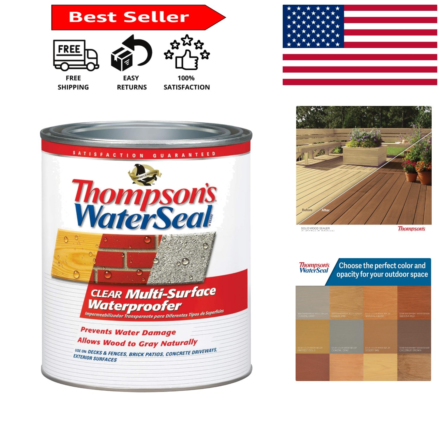 1 Quart Thompson’s WaterSeal Clear Waterproof Stain – Ultimate UV Protection