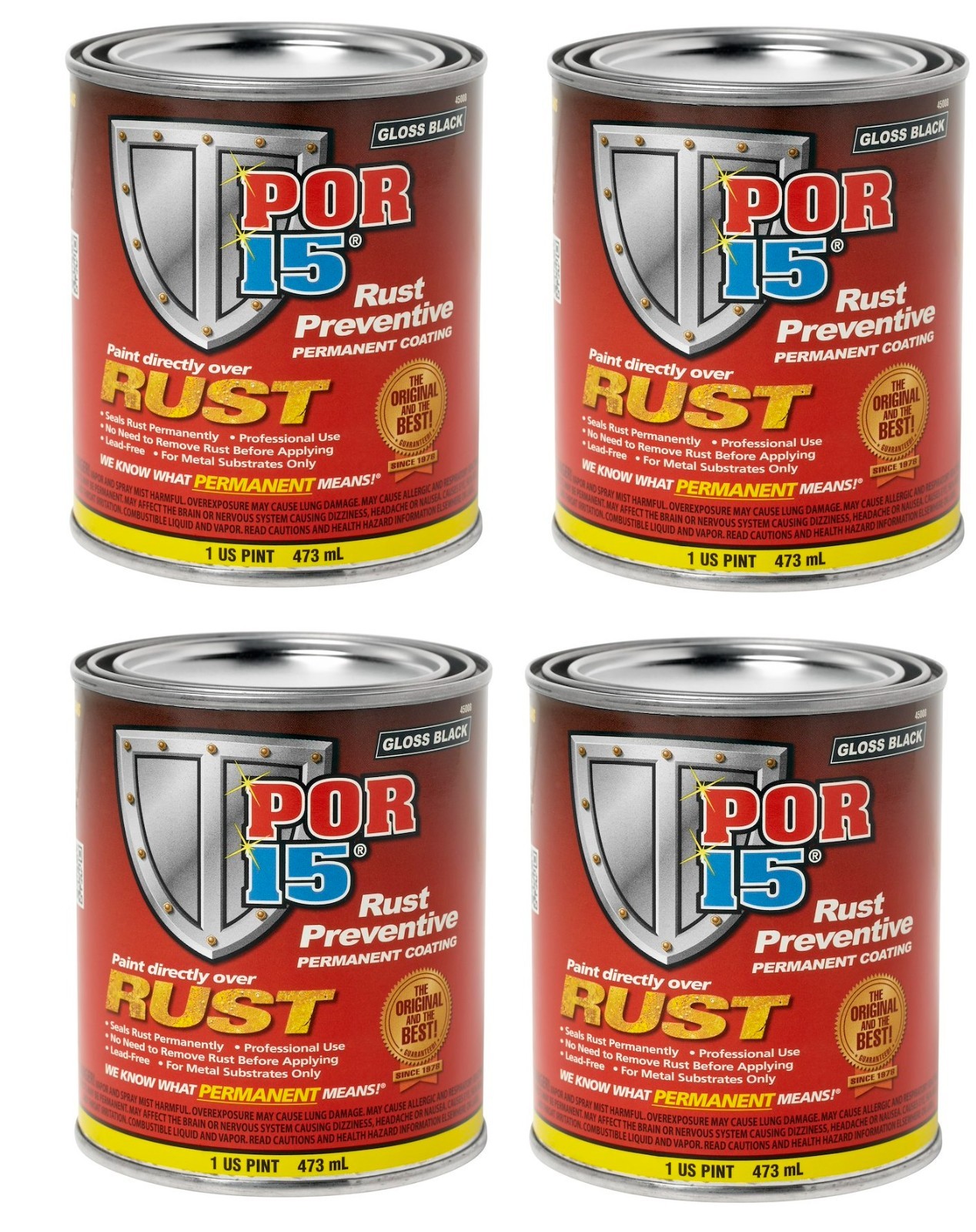 POR 15 45008 (GLOSS BLACK) Rust Preventive Paint Pint 16oz (Pack of 4)