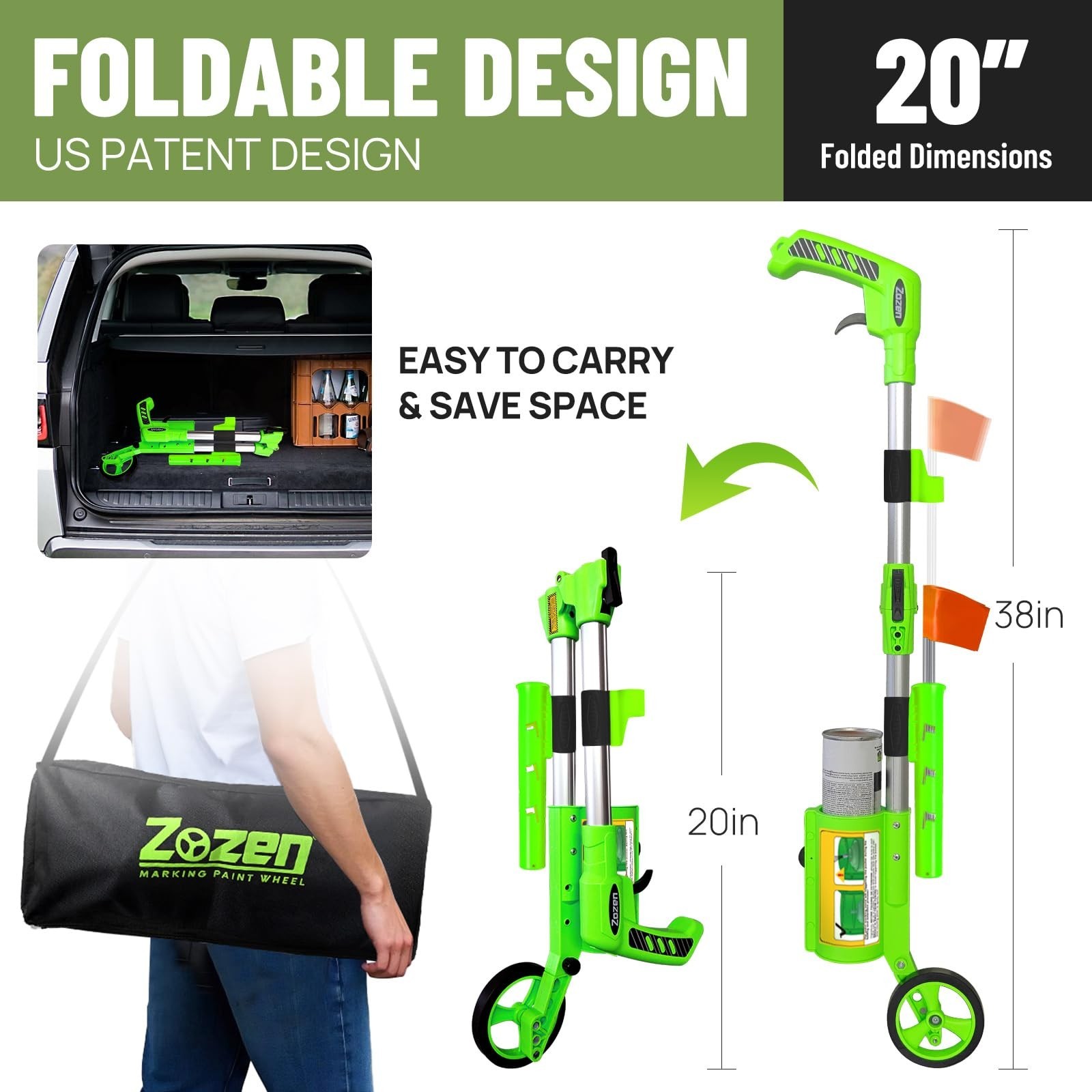 Adjustable Marking Paint Wand with 20 Flags & Holder, Foldable Carry Bag, 3-Line