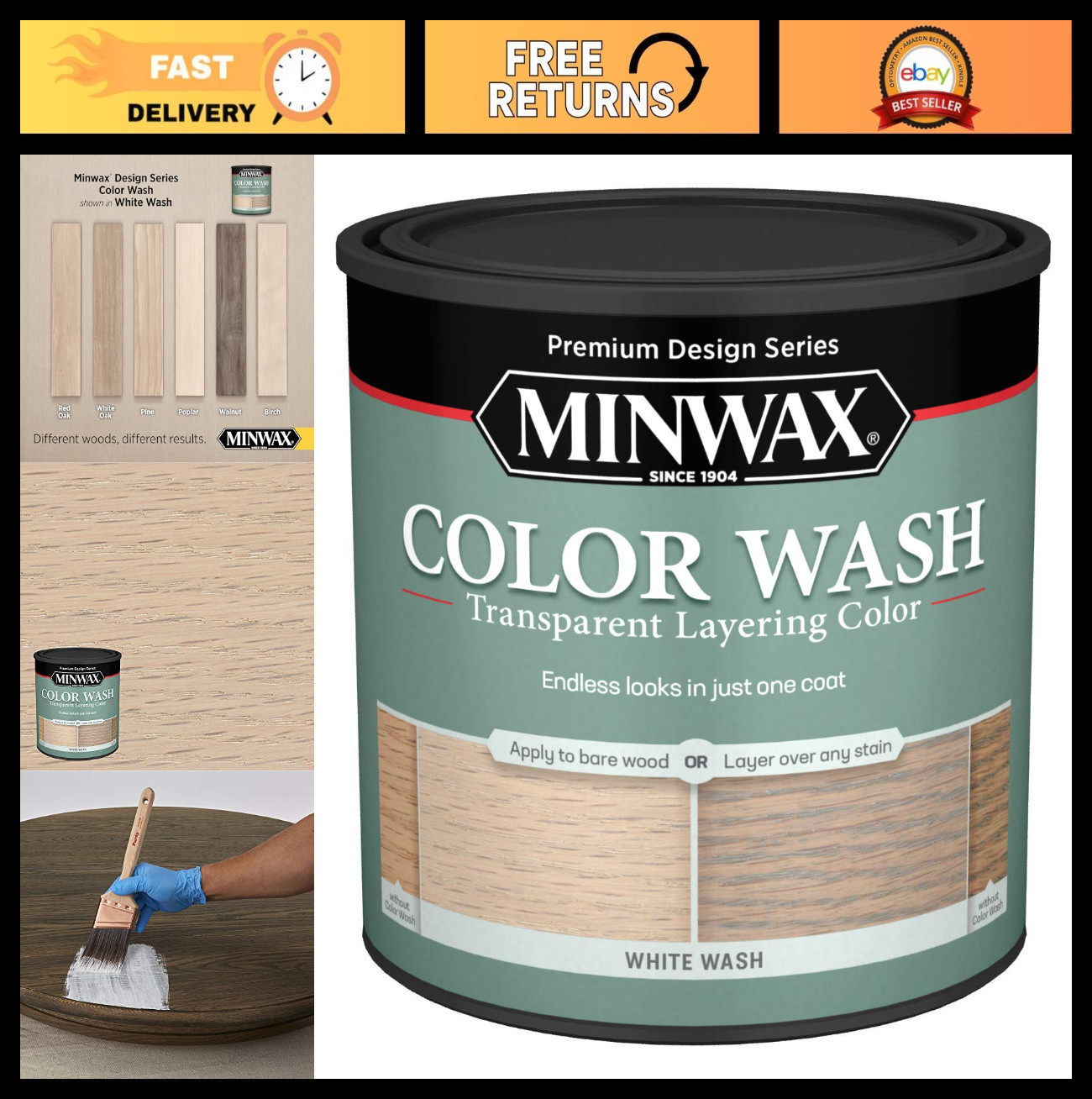 White Wash Pickling Stain – Transparent Layering Color, 1 Quart for Wood Finishi