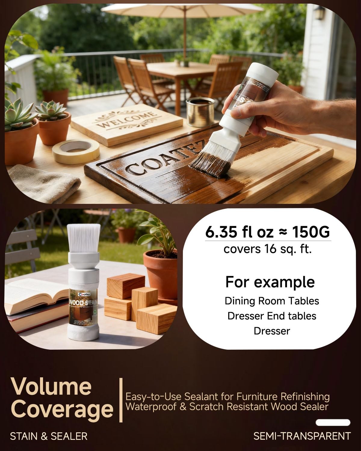 COATEZ Wood Stain – Teak, 6.35 Fl Oz Water Based Wood Stain and Sealer in One…