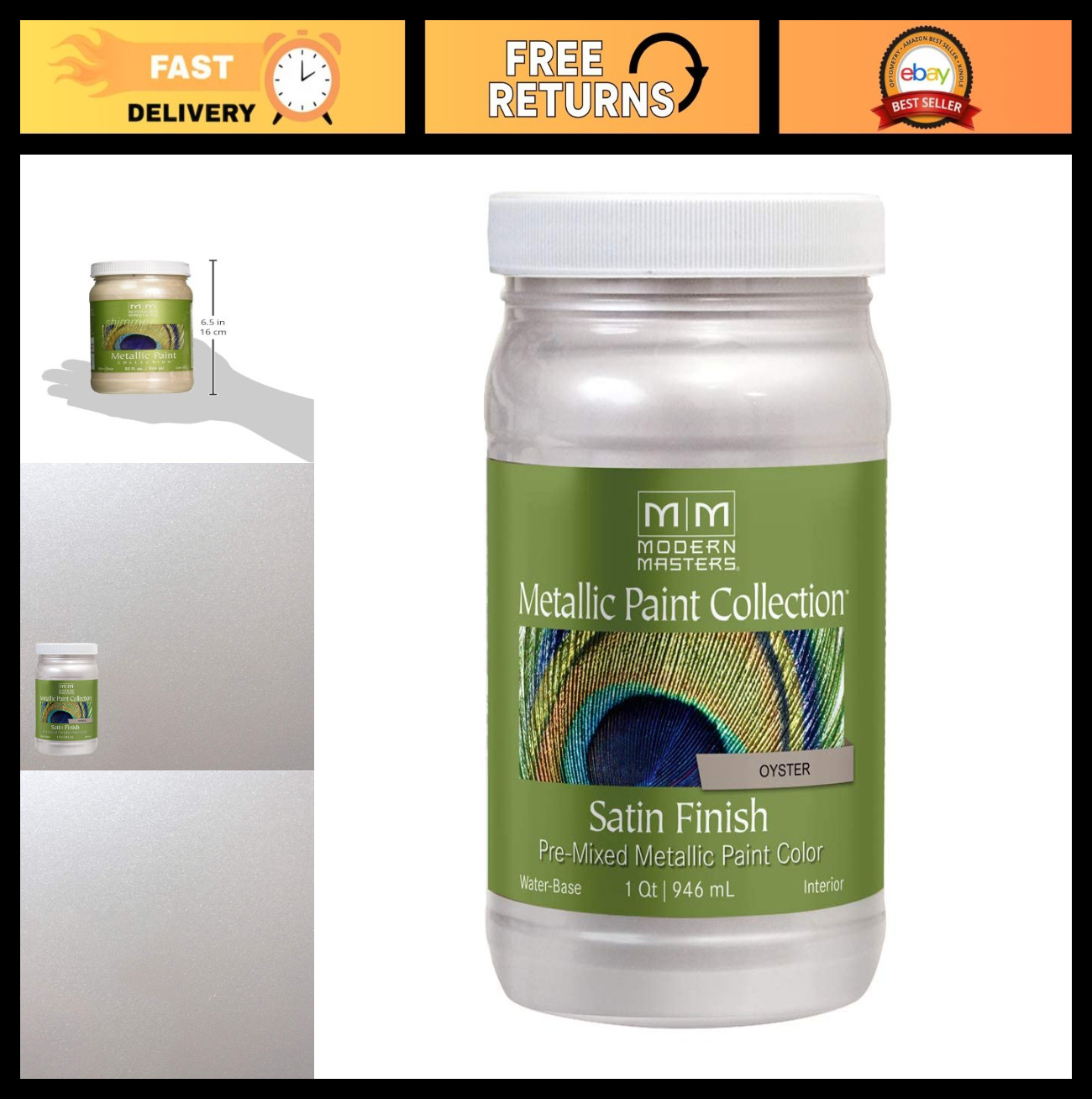 Satin Water-Based Metallic Paint – Modern Oyster Finish for Home Decor, 16oz