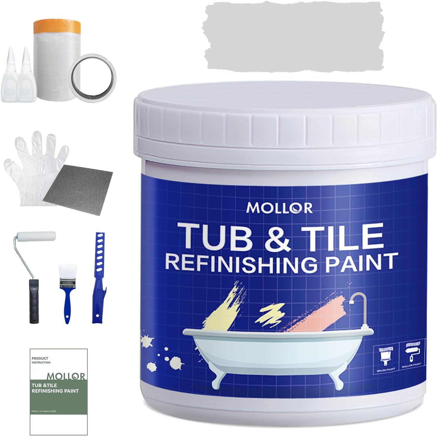 Tub and Tile Refinishing Kit with Tools, 35Oz White Tile Paint Water Based & Low
