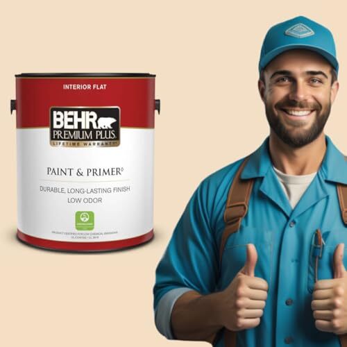 BEHR PREMIUM PLUS 1 gal. #22 Navajo White Flat Low Odor Interior Paint & Primer