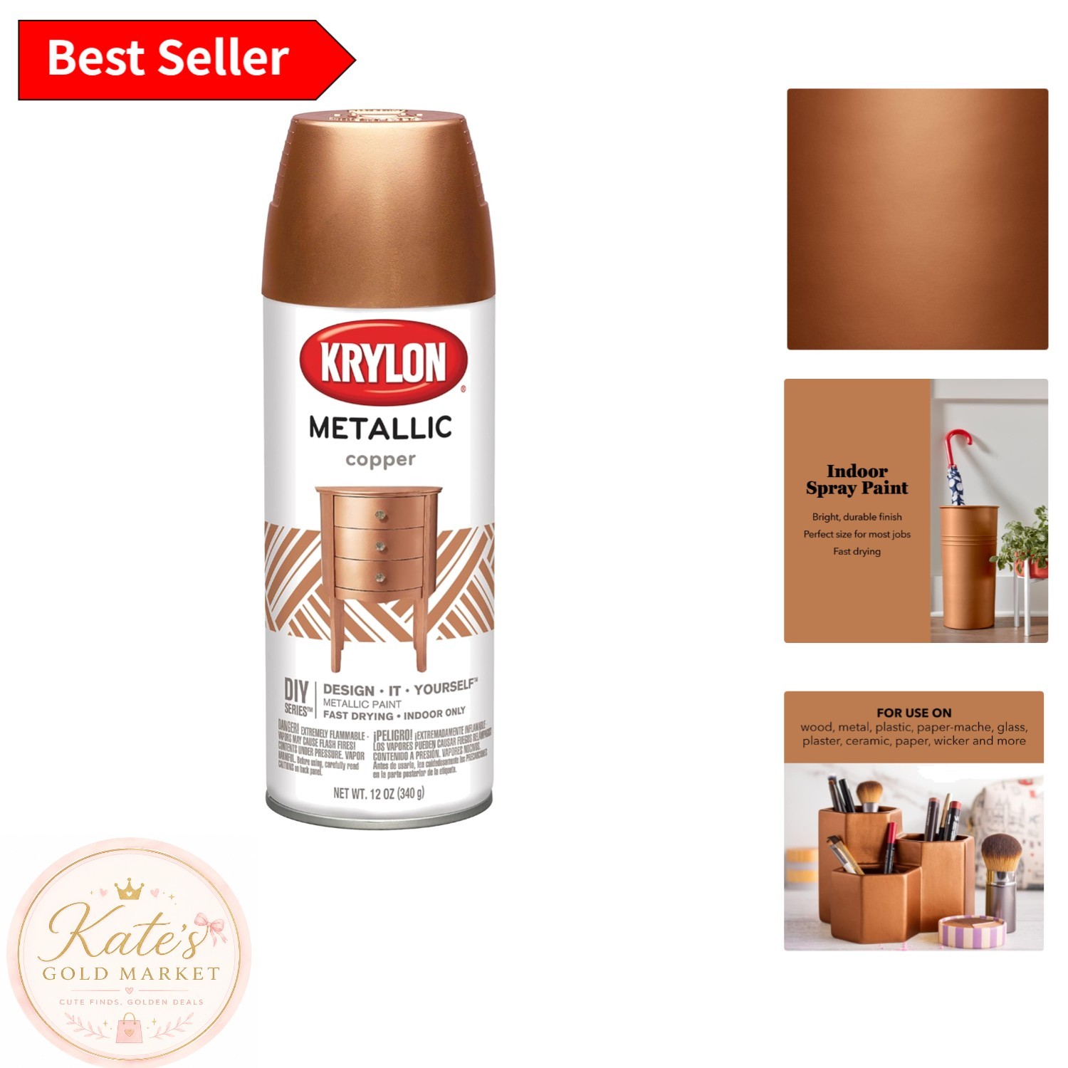 UV Resistant 12 Oz Brilliant Copper Spray Paint – Ideal for Multiple Surfaces
