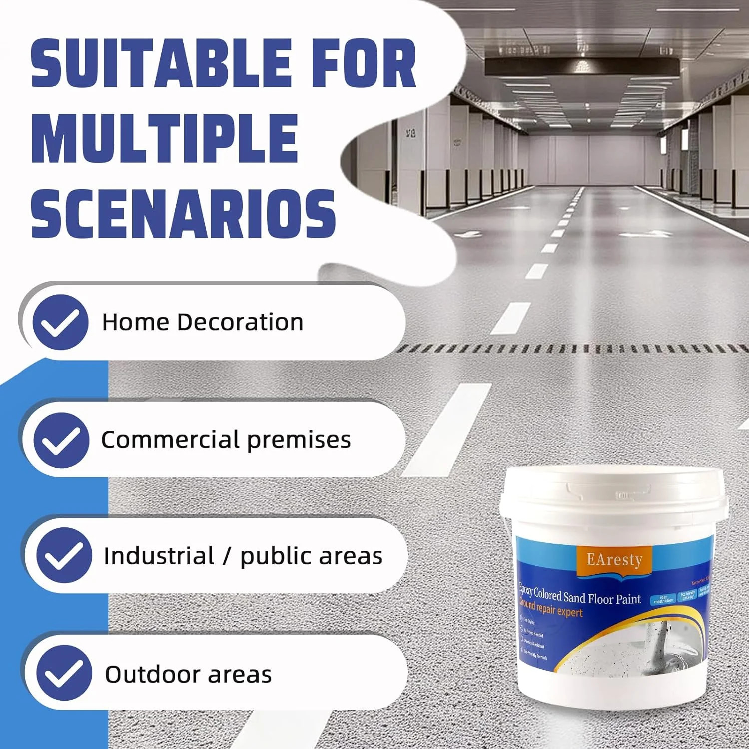 High Gloss Epoxy Floor Paint Self Leveling Non Slip Marble Finish 5KG Gray