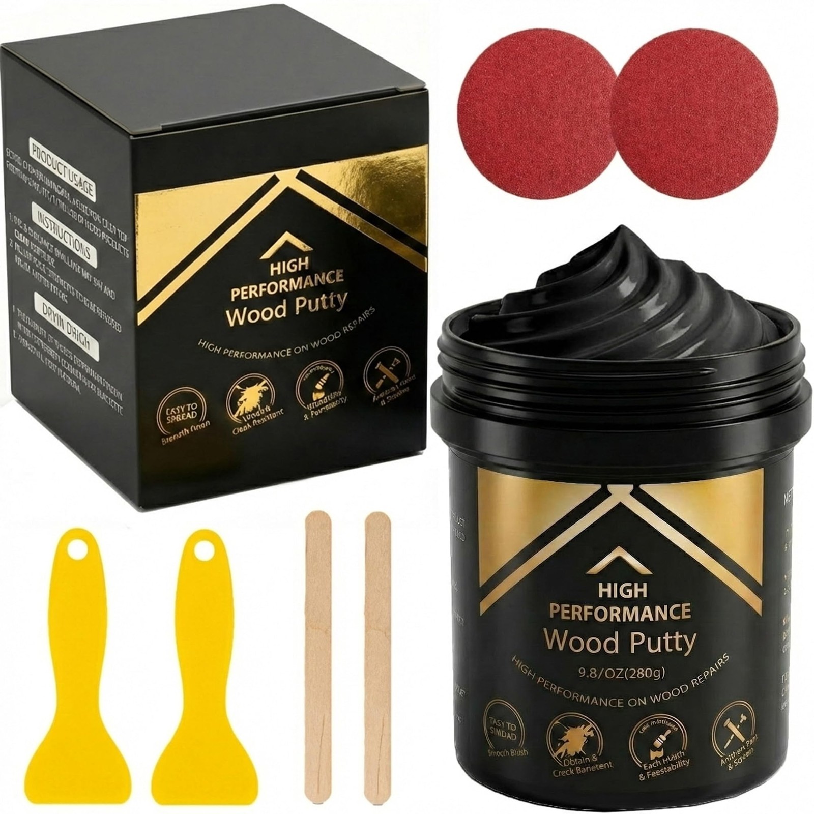 Deuvuo Black Wood Filler Putty, High-Performance Black Wood Filler Paste kit – Q