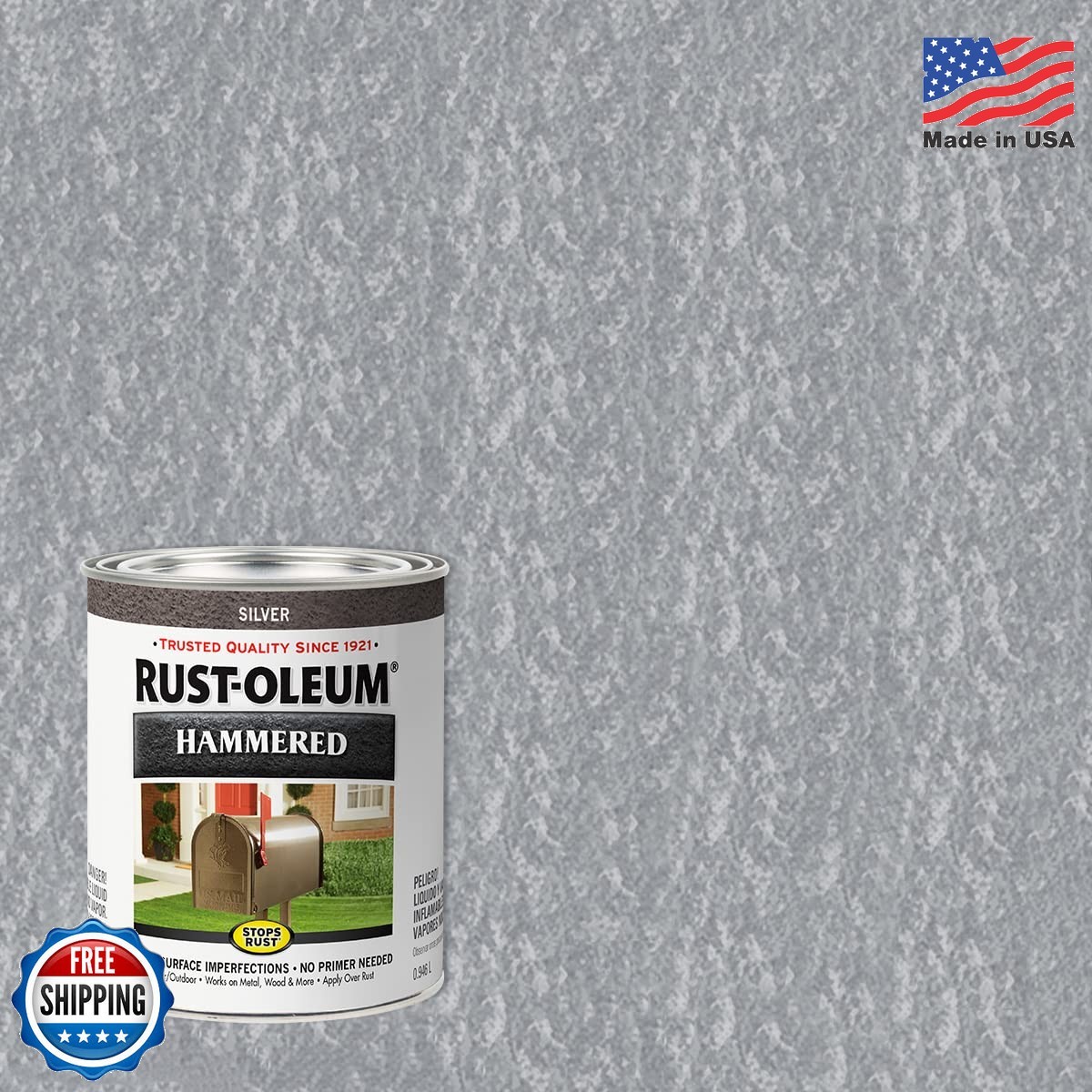 Rust-Oleum 7213502 Stops Rust Hammered Finish Paint, Quart, Silver