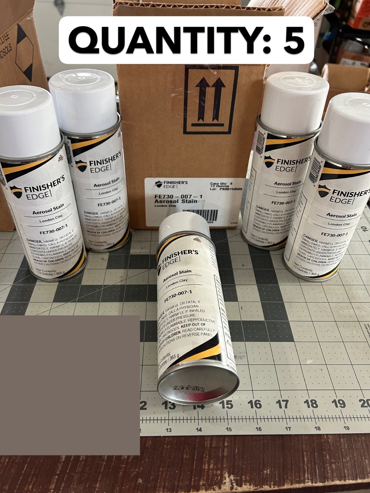 NOS 5-PACK Finisher’s Edge by Mohawk Aerosol Spray Stain 13 oz LONDON CLAY gray