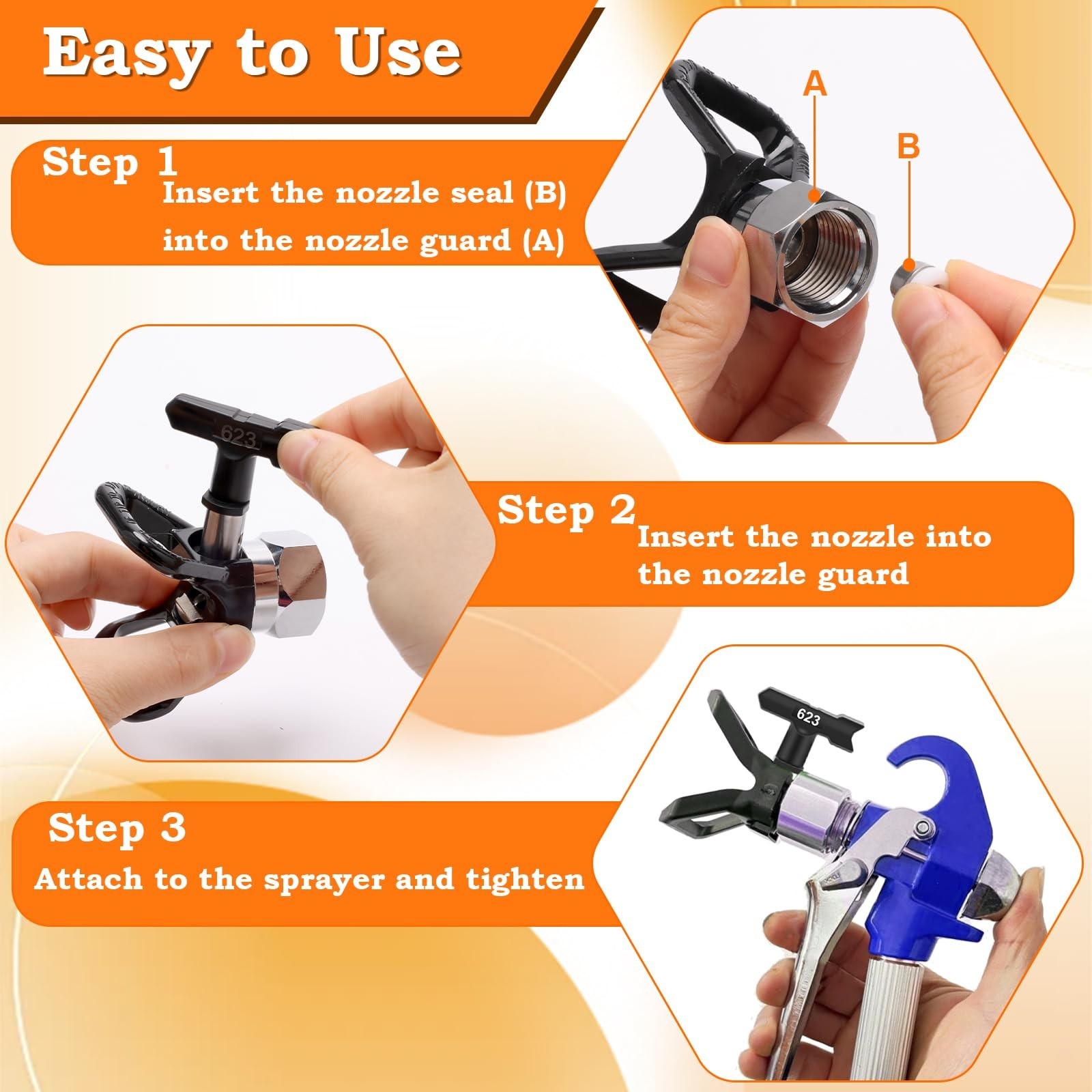 14 Pieces Airless Paint Sprayer Tips Set, 6 Reversible Spray Nozzles, 6 Airle…