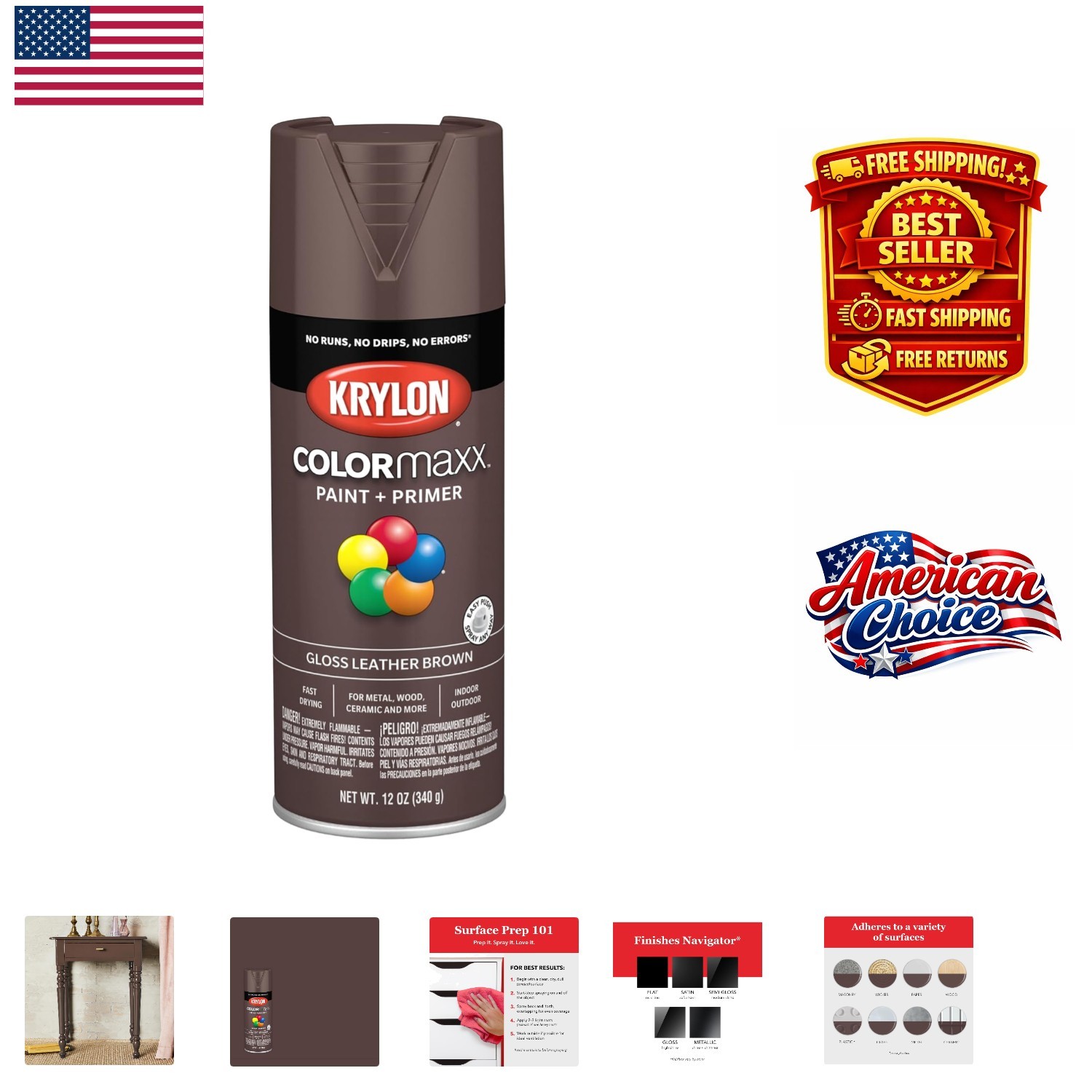Gloss Leather Brown Spray Paint, 12 oz. – Quick Drying and Durable