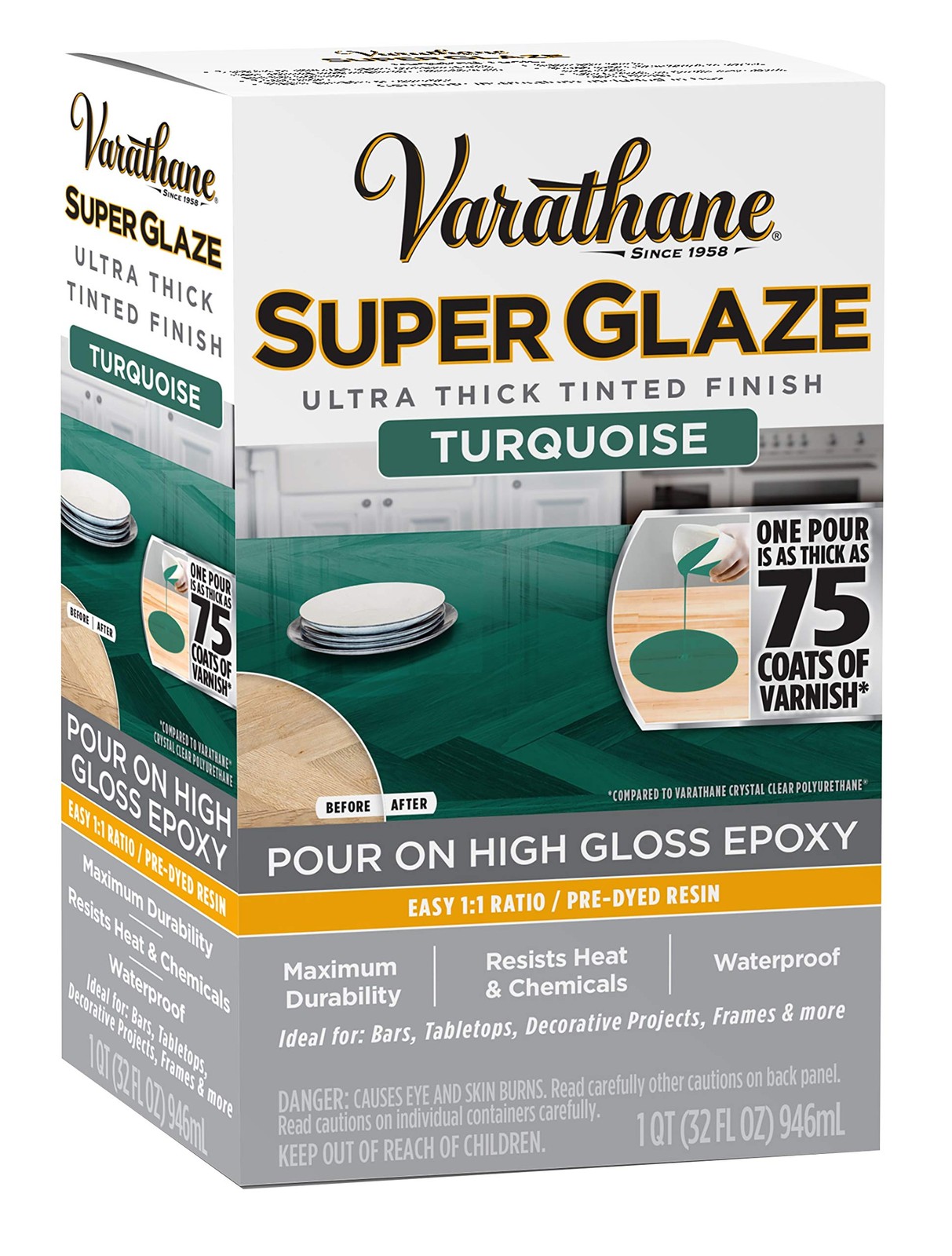 369293 Super Glaze Pour-On High Gloss Epoxy, Quart, Turquoise