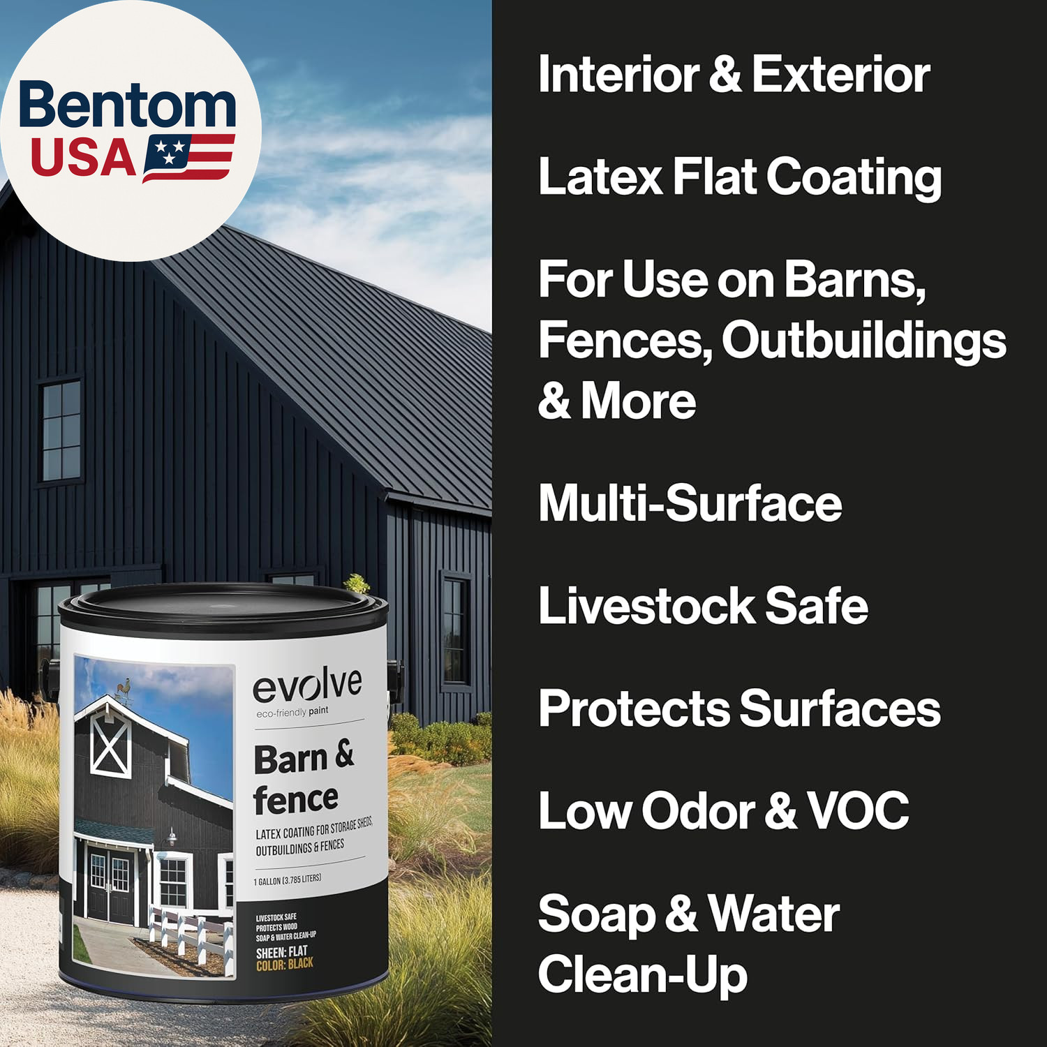 Barn & Fence Paint, Flat (Black), 1 Gallon – Durable Scratch-Resistant Wood Coat