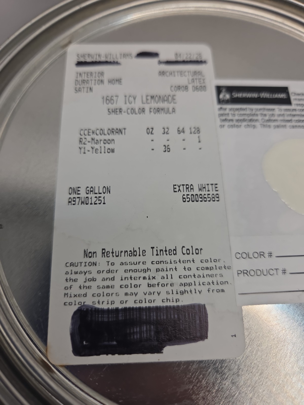 1 Gallon Sherwin Williams Duration Interior Satin Color 1667 Icy Lemonade