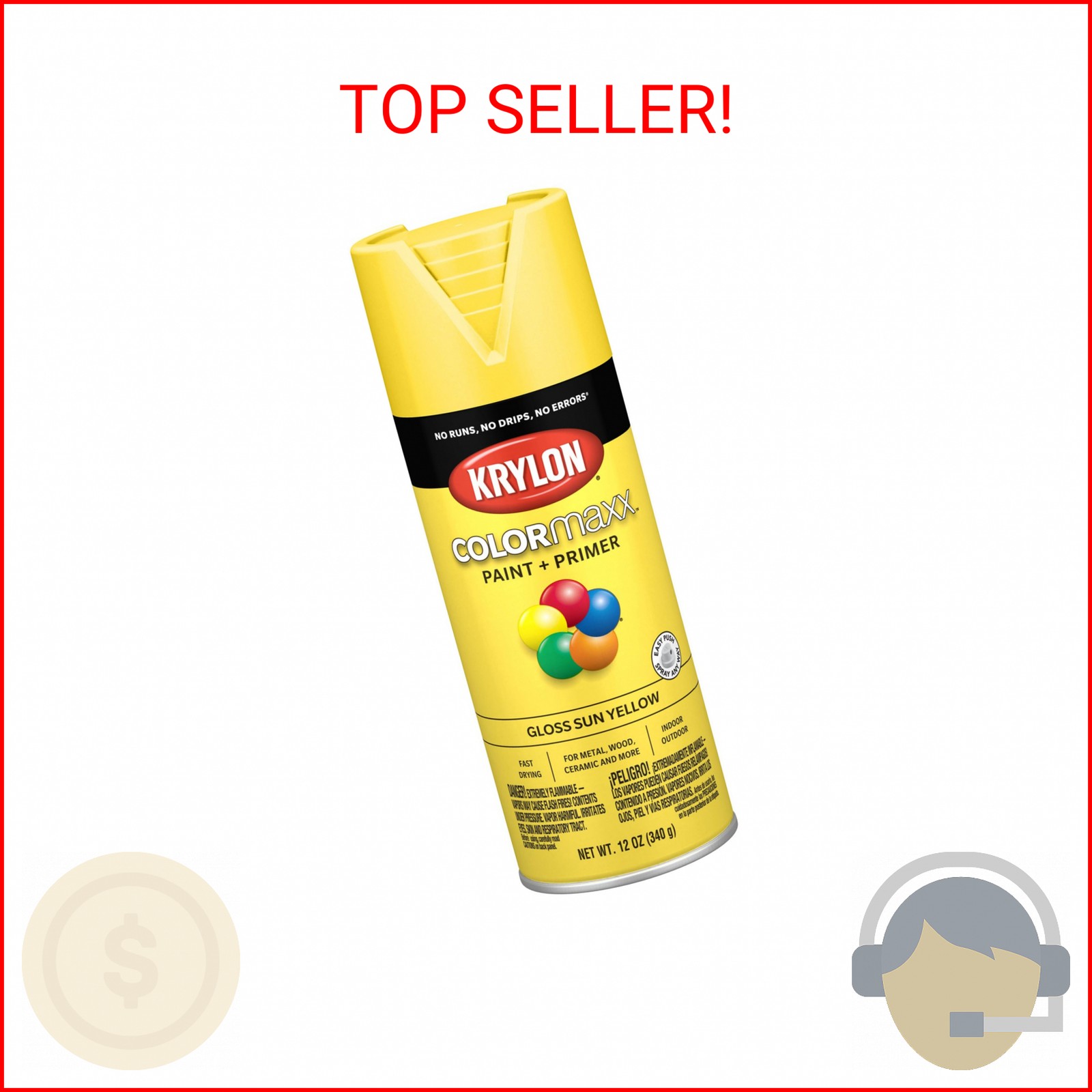 Krylon K05541007 COLORmaxx Spray Paint and Primer for Indoor/Outdoor Use, Gloss