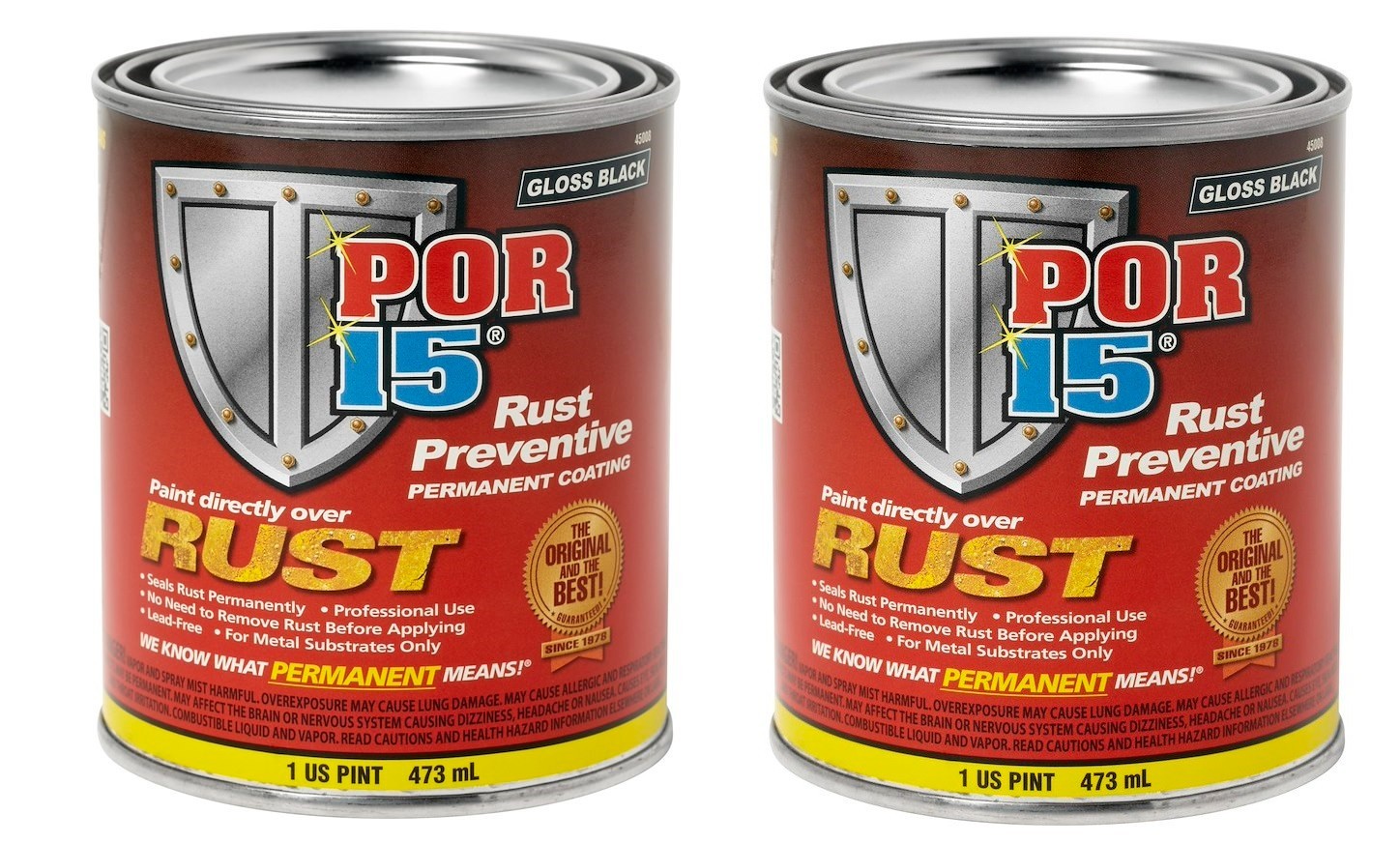 POR 15 45008 (GLOSS BLACK) Rust Preventive Paint Pint 16oz (Pack of 2)