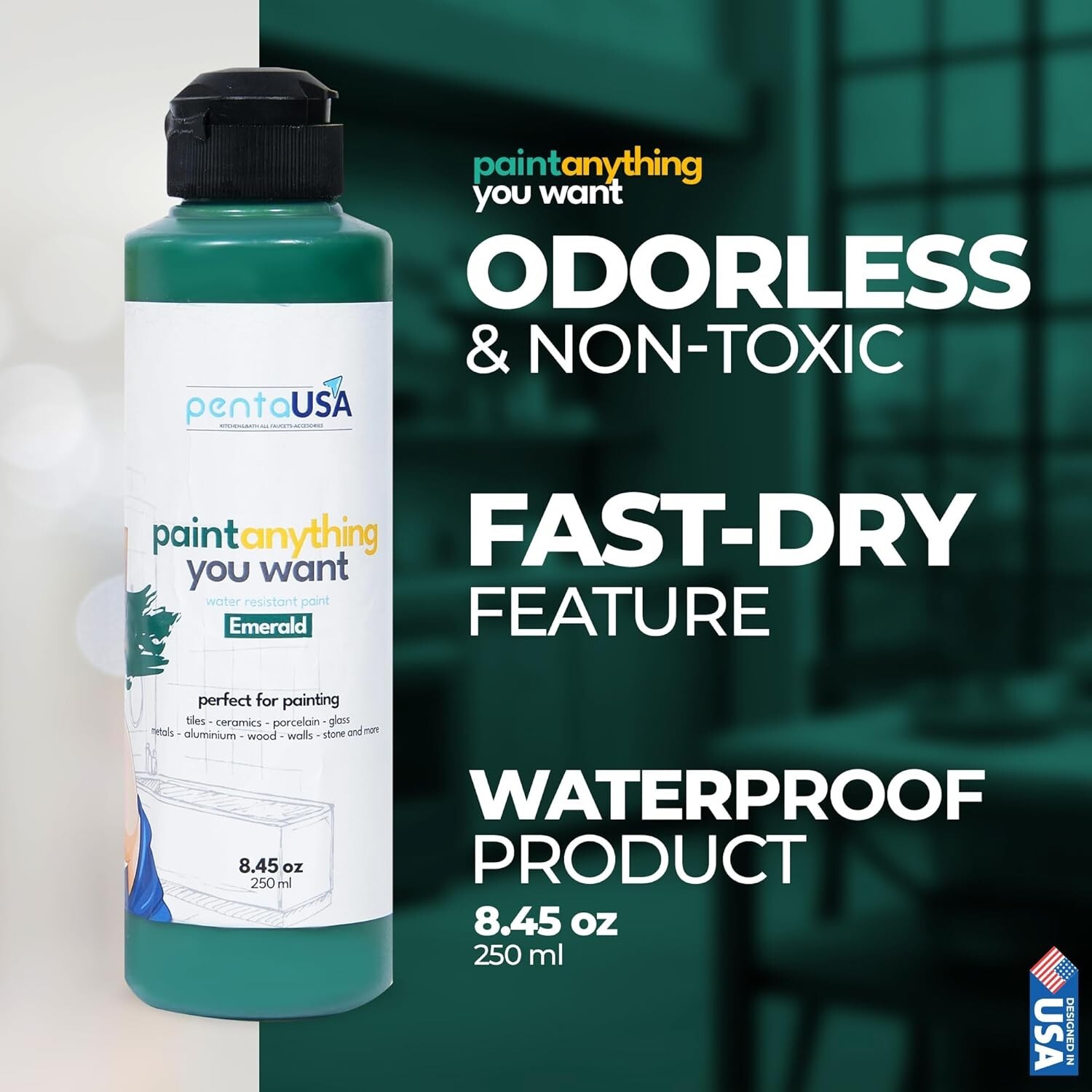 ALL IN ONE PAINT – (EMERALD) WATERPROOF PAINT FOR BATHROOM, TUB & TILE PAINT