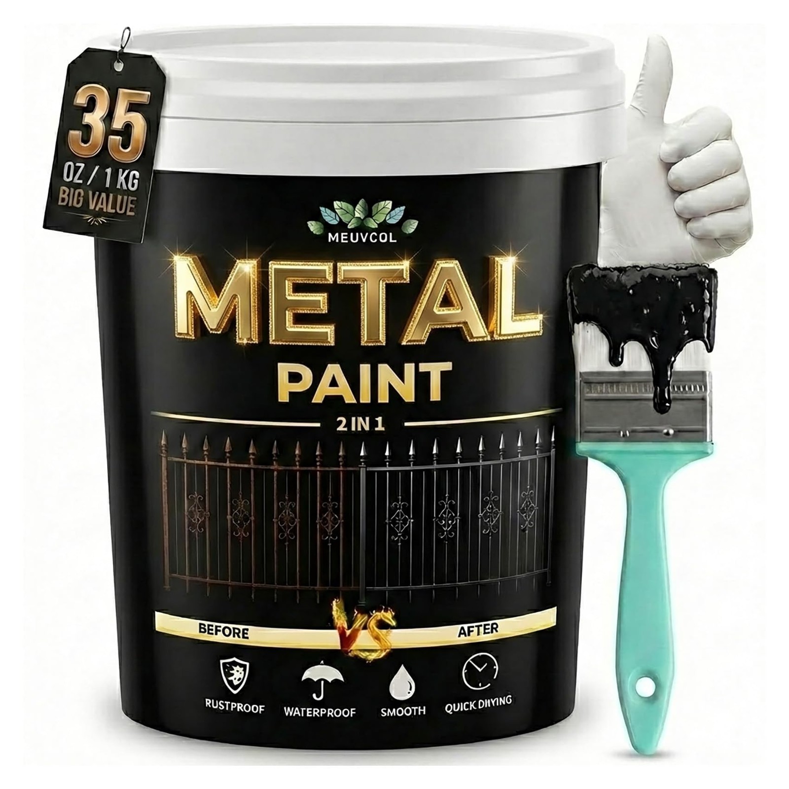 Metal Paint, 35 Fl oz Rust Preventive & Weatherproof Protective Coating, Blac…