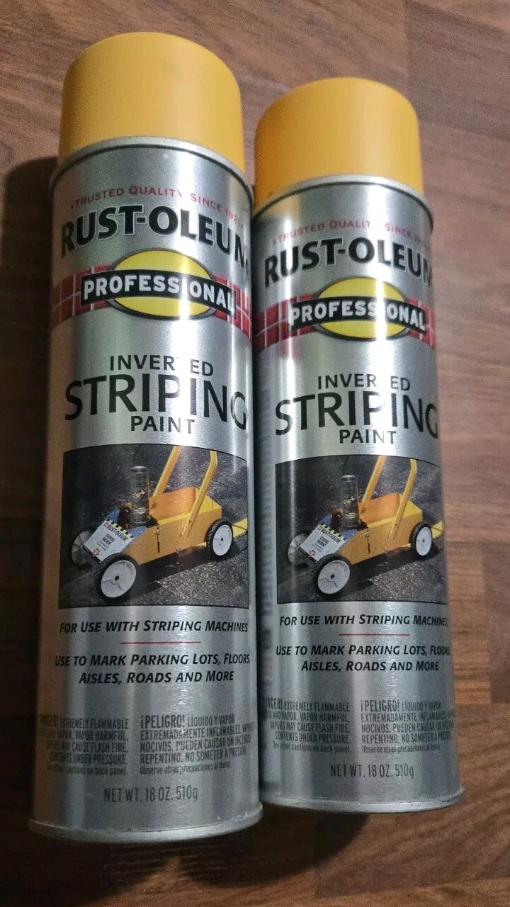 Lot of TWO NEW Rust-Oleum Professional Inverted Striping Paint 2548 Yellow 18 oz