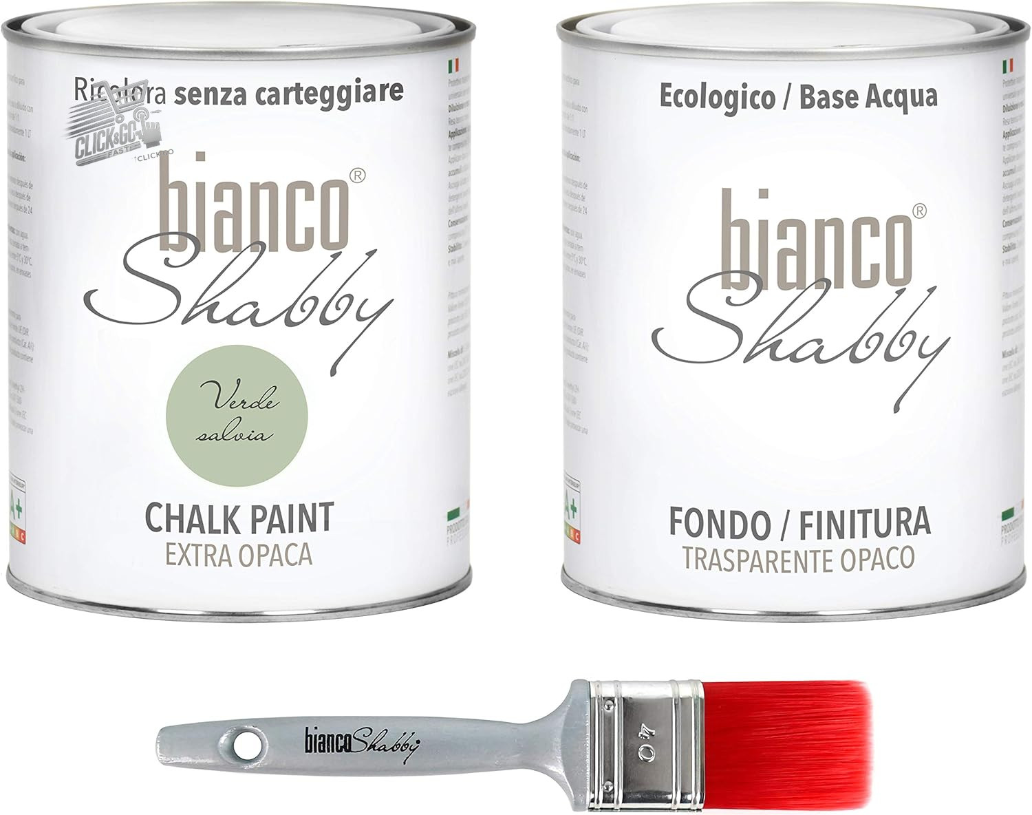 Shabby Chic Sage Green Paint 1L + Matte Finish 1L + Professional Brush