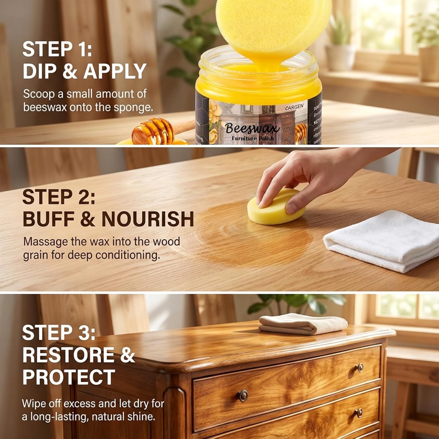 Natural Beeswax Furniture Polish – Eco-Friendly Wood Care, 2×2.82oz