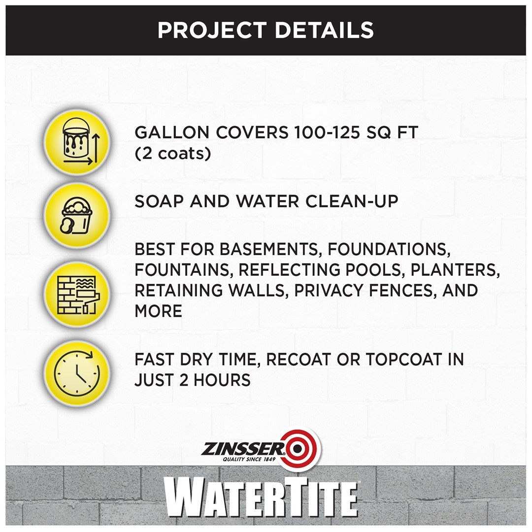 Zinsser WaterTite White Matte Waterproofing Paint 369381, 1 Gallon