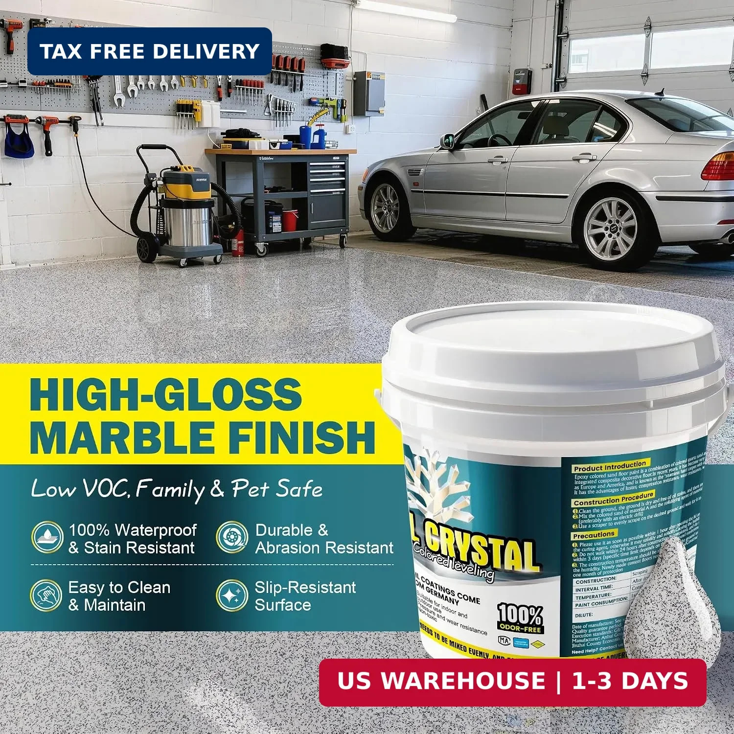 Epoxy Colored Sand Floor Paint Self Leveling-210 Fl Oz | Easy Pour & Roll Applic