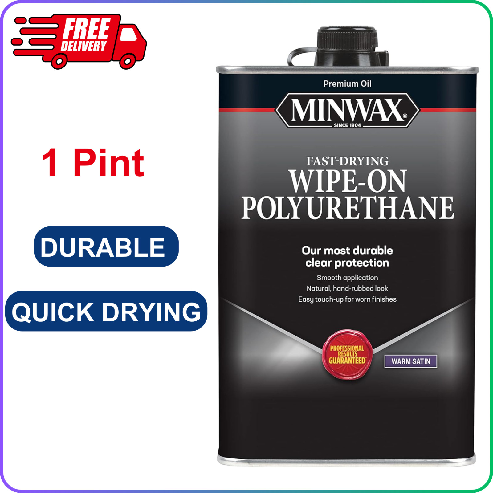 Minwax Oil-Based Wipe-On Polyurethane, 1 Pint, Durable Satin Finish, Fast Drying