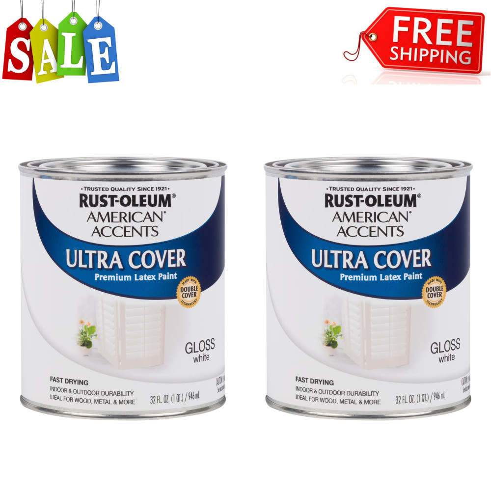 White, Rust-Oleum American Accents Ultra Cover Quart Gloss Latex Paint, 2 Pack