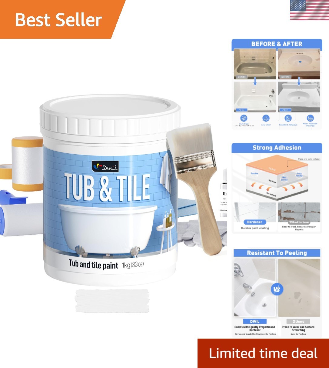 Tub Paint, Tub and Tile Refinishing Kit 33oz with Tools, Tile Refinishing Kit…