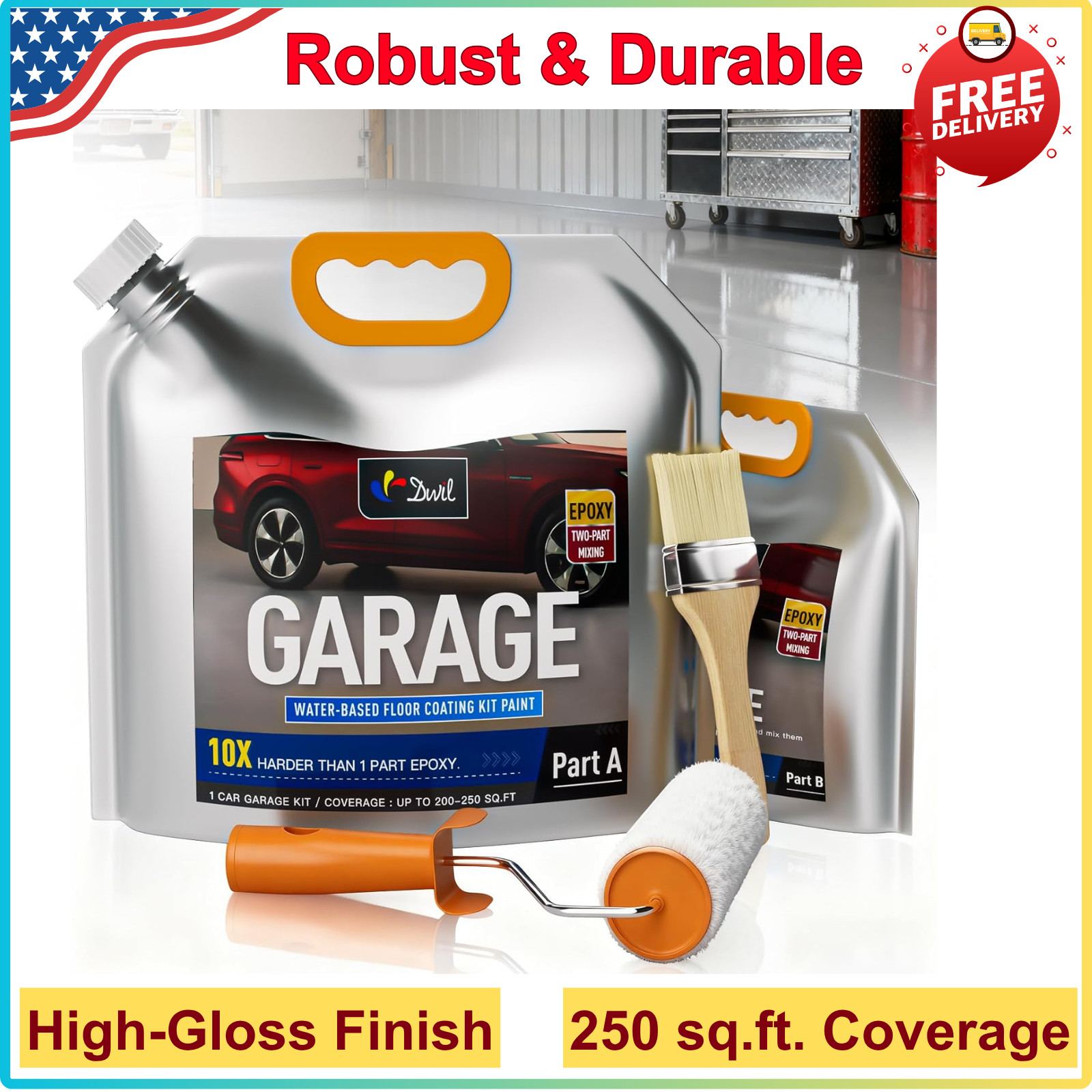 Garage Floor Epoxy Kit, Garage Floor Paint with Tools Epoxy Coating for Concrete