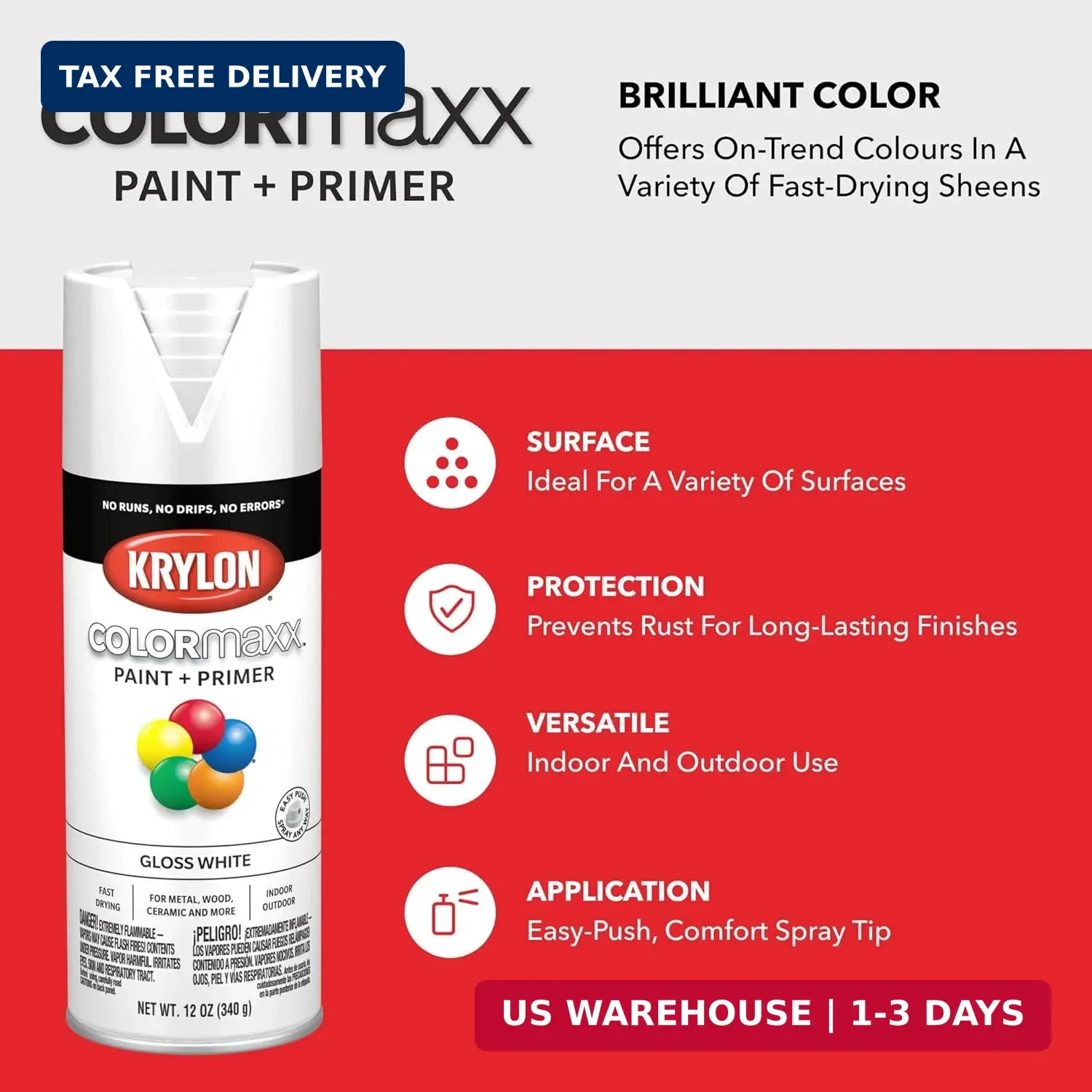 Krylon ColorMaxx 12 Oz. Gloss Spray Paint, White – 1 Each