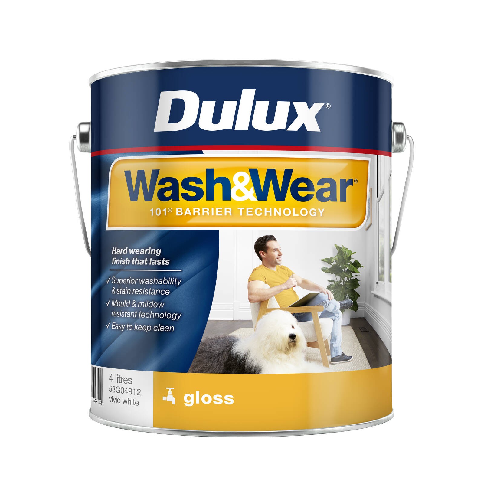 Dulux Interior Paint Wash&Wear Gloss Vivid White – 4L