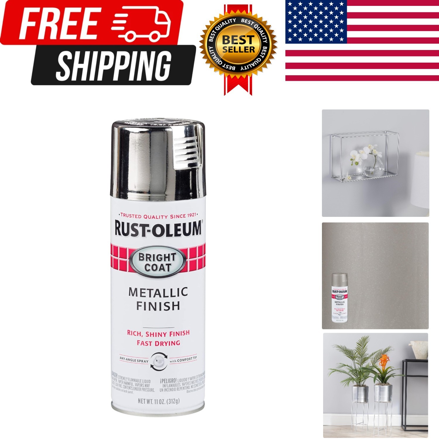 Rust-Oleum 7718830 Stops Rust Bright Coat Metallic Spray Paint, 11 Ounce (Pack o