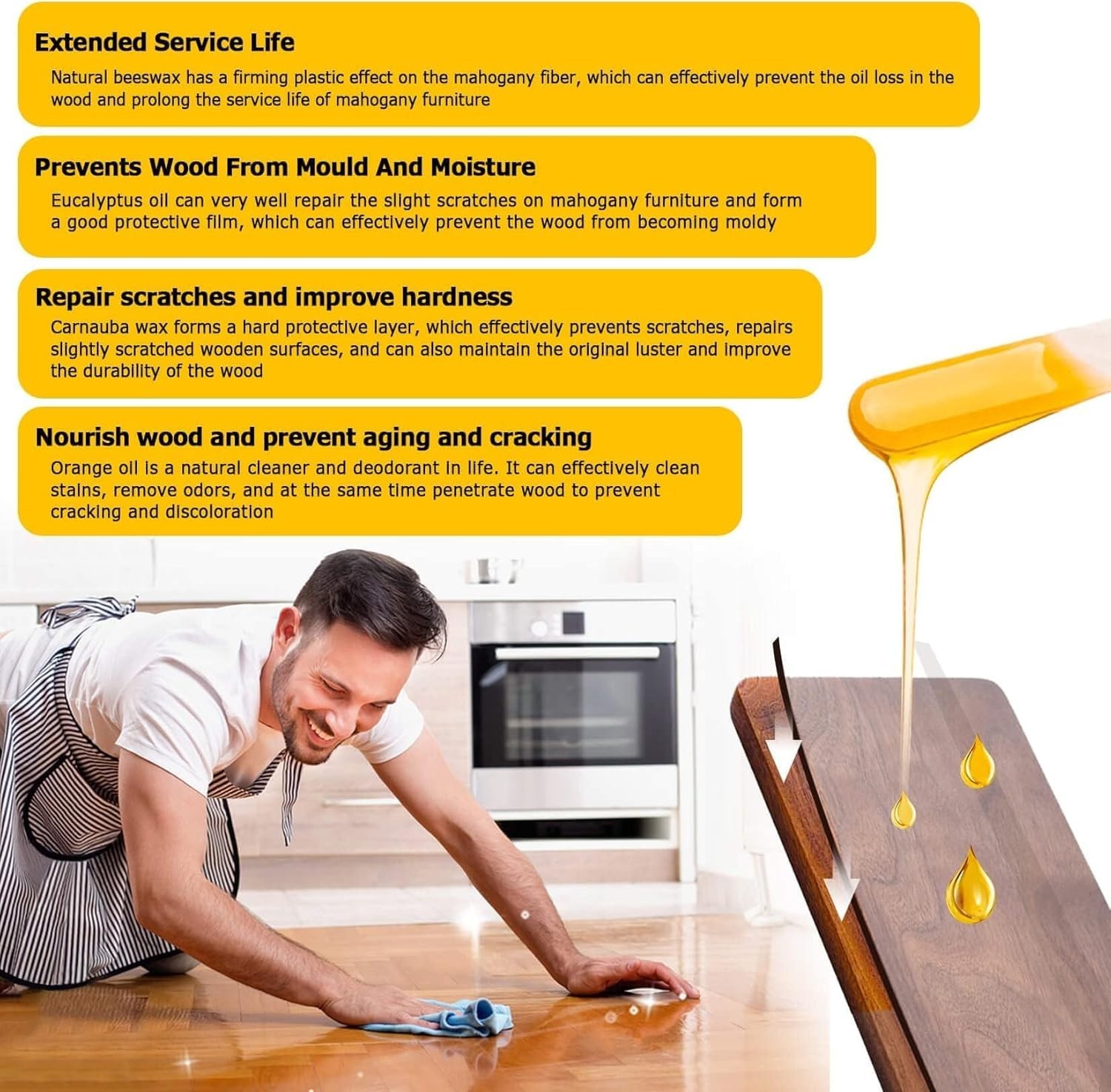 Multipurpose Beeswax Polish – 3 PCS Set with Sponges for Wood Restoration