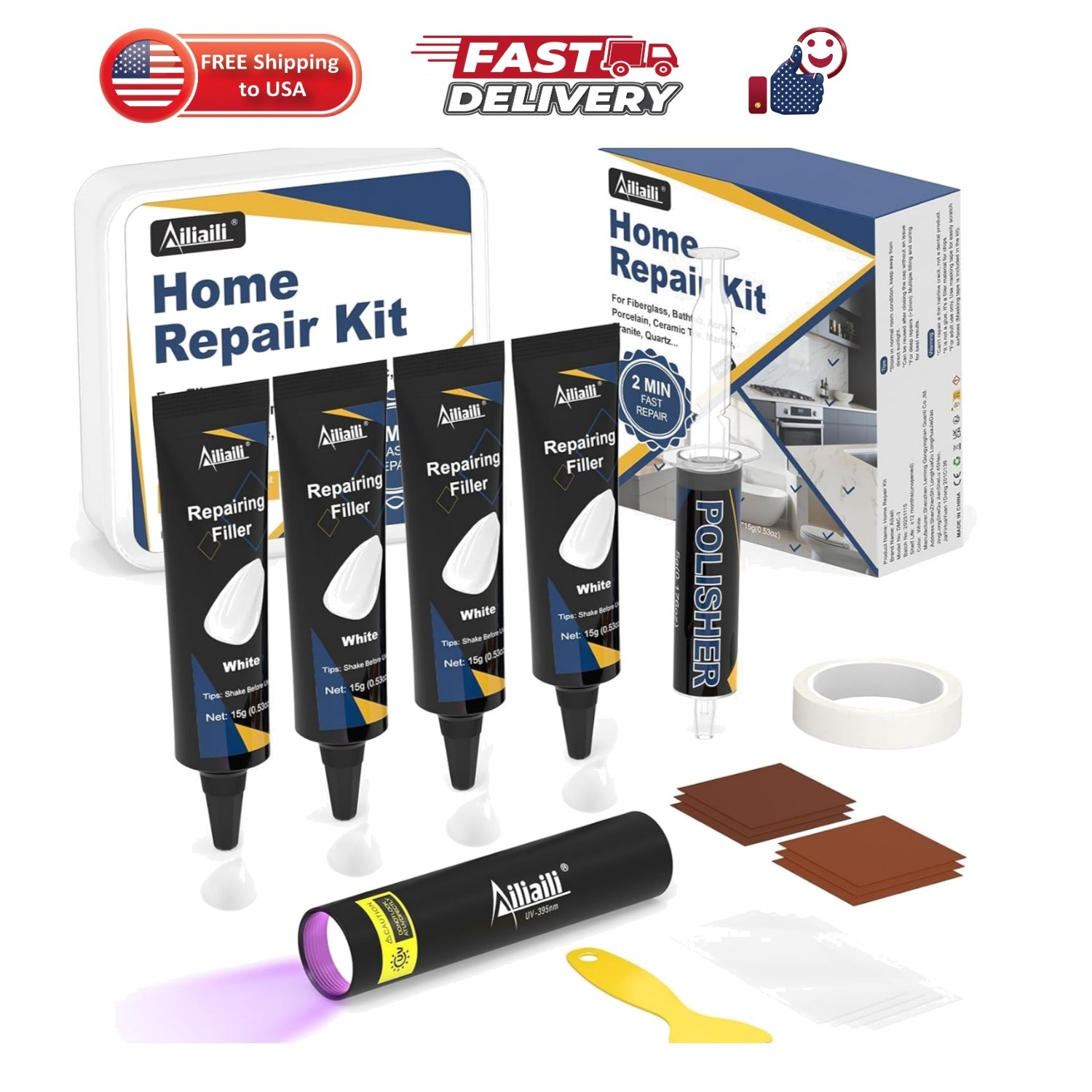 Quartz Countertop Repair Kit, Fiberglass Tub & Tile Repair Kit | 4*15g White …
