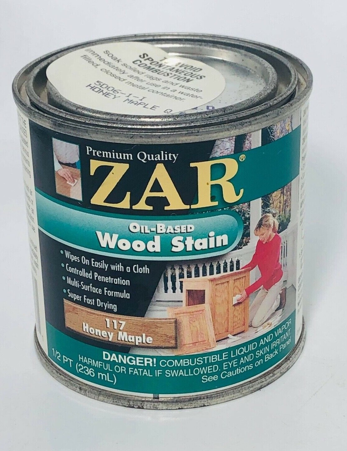 Half Pint Can ZAR 117 HONEY MAPLE Oil Based Interior Wood Stain 11706 1/2
