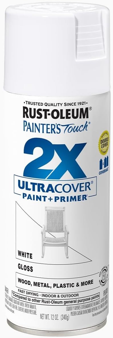 Rust-Oleum 334048 Painter’s Touch 2X Ultra Cover Spray Paint, 12 oz, Gloss White