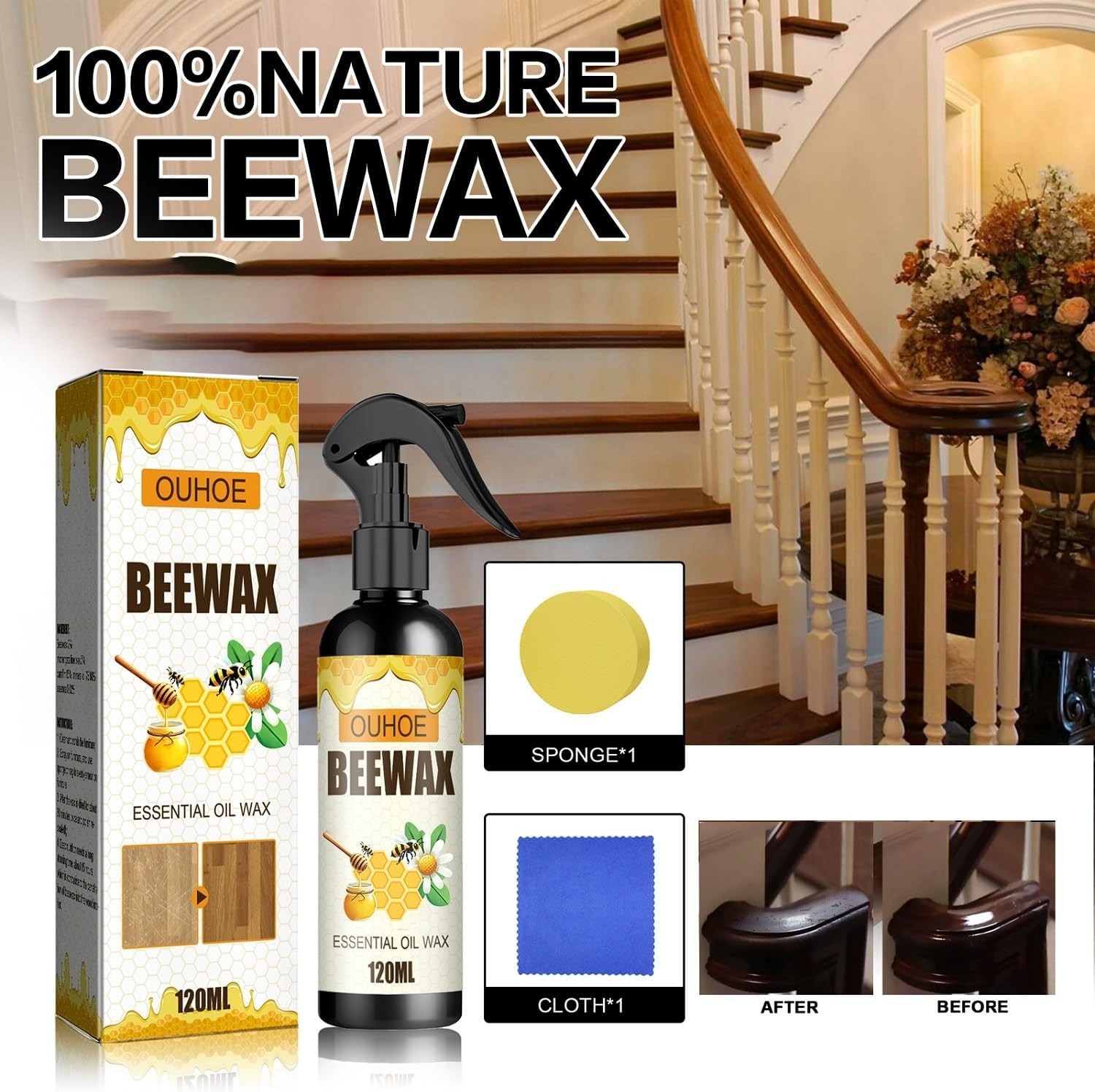 Beeswax Furniture Polish – Multi-Surface Cleaner & Revitalizer, Pack of 3