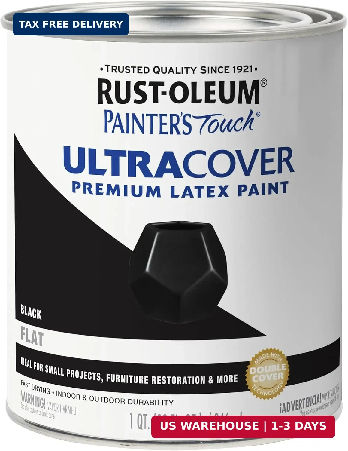 Rust-Oleum 1976502 Painter’s Touch Latex Paint, Quart, Flat Black, 32 Fl Oz, (Pa