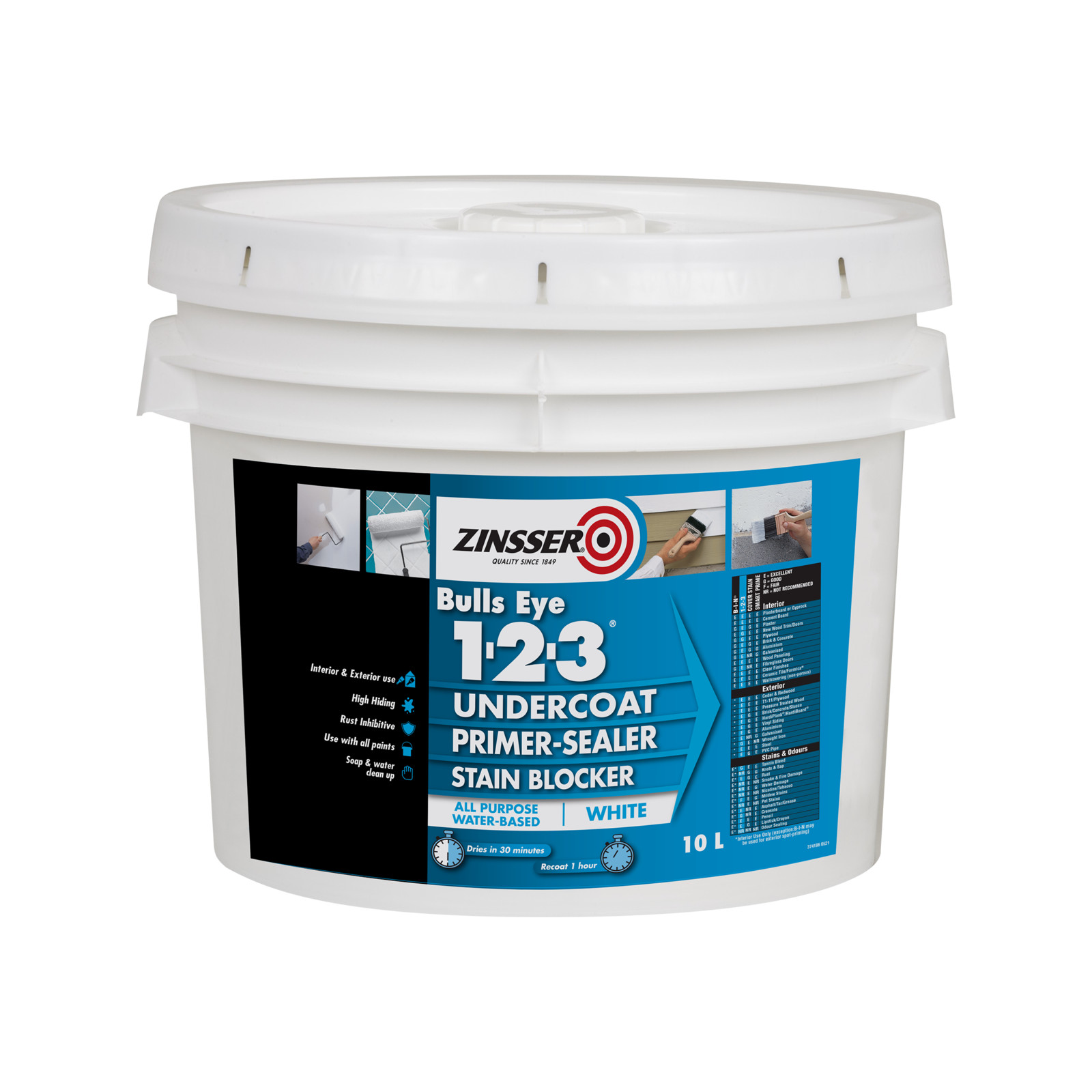 Zinsser 10L White Bulls Eye Primer Undercoat Sealer And Stain Blocker