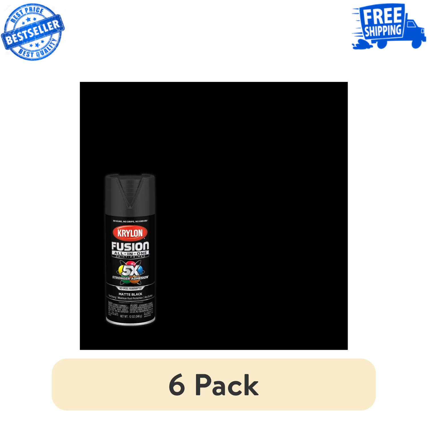 Krylon Fusion All-In-One Black Matte Spray Paint 12oz 6 Pack K02754007