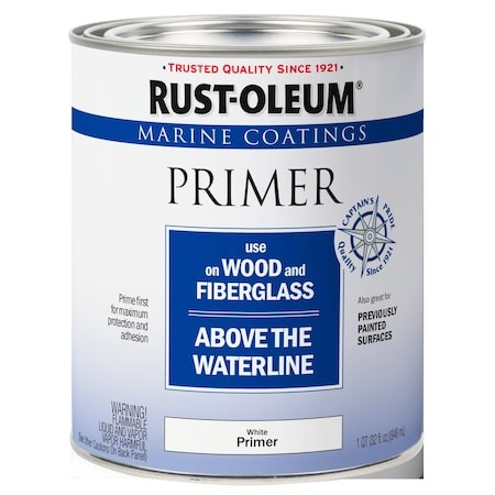Rust-Oleum 207014 Marine Coatings Wood And Fiberglass Primer, Flat, White, 1