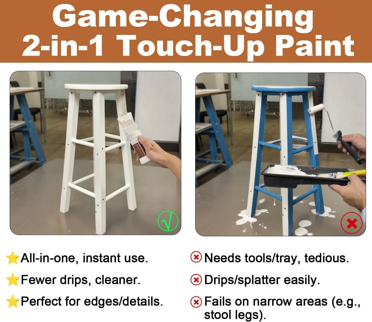 All-In-One Paint White, Touch-Up Paint for Furniture, Cabinets, Wood, Metal No S