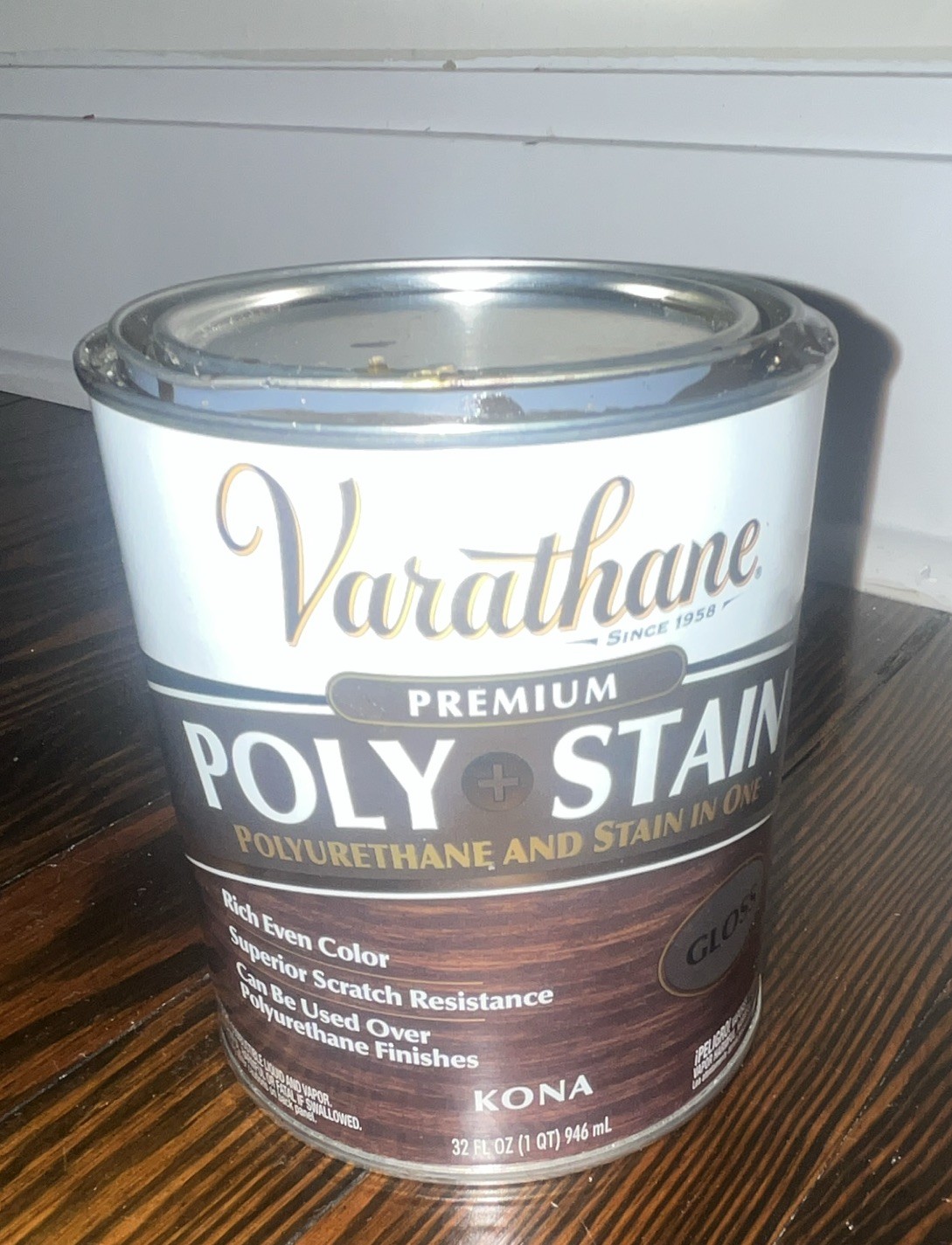 Varathane Polyurethane + Stain in One Kona Brown Gloss, 1 Quart, Wood